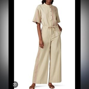 $835 Rejina Pyo Beige Striped Long Sleeve Dress